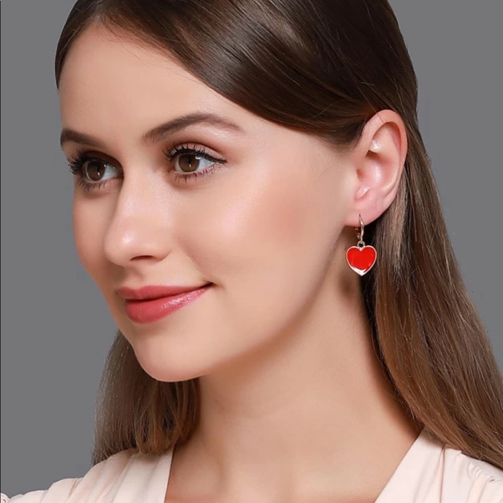 NEW! Gold Dainty Red Heart Dangle Earrings❤️ - Picture 4 of 4